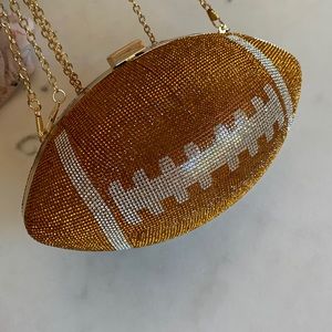 Crystal Football Clutch Bag in Metallic Brown and Silver